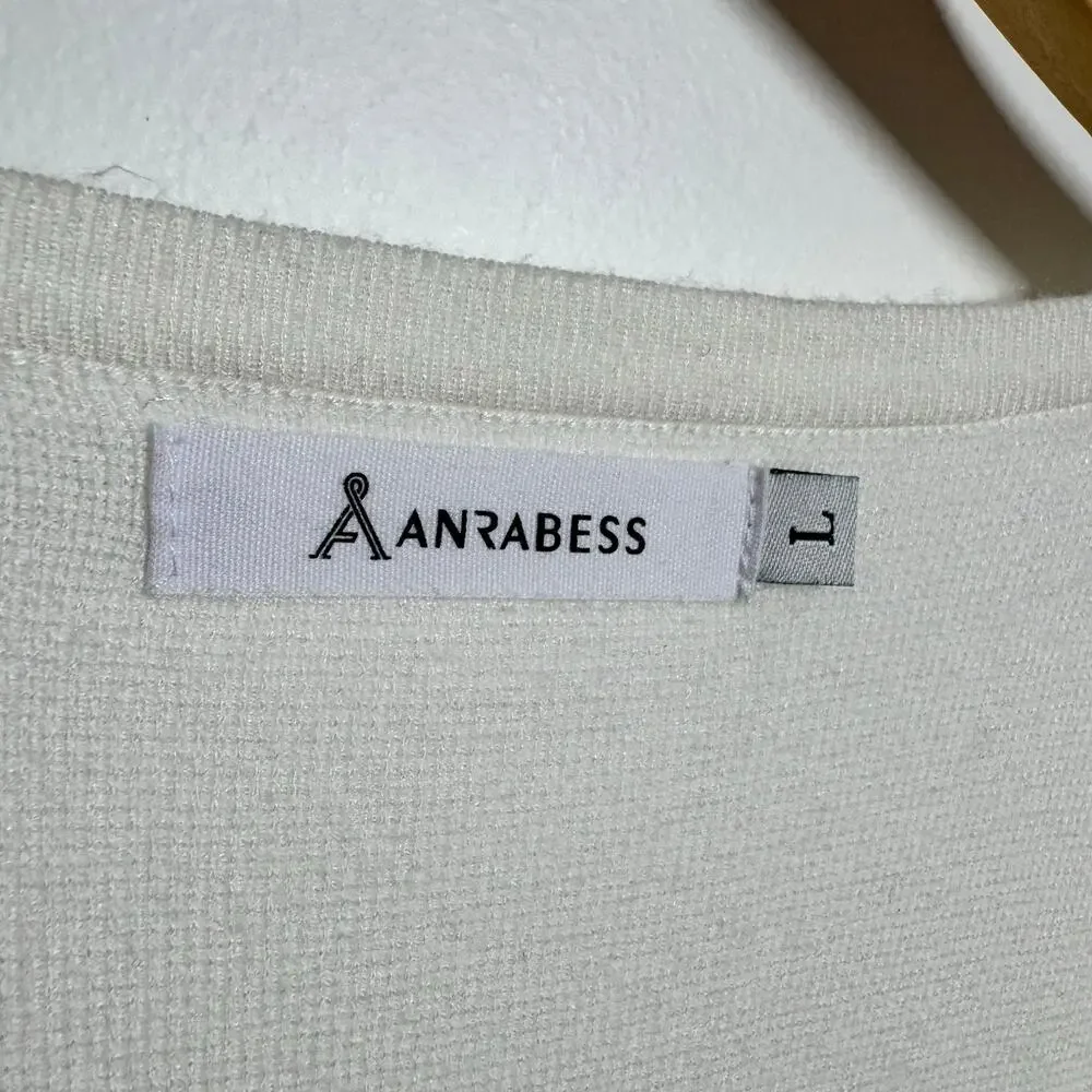 ANRABESS Long Sleeve Open Front Cardigan Coat Women L Off White Minimal Modest